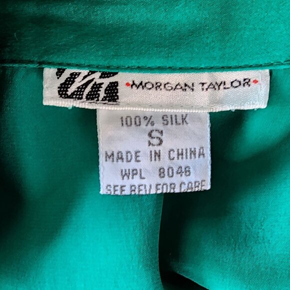 Vintage Morgan Taylor Womens Small Nightgown Sleep Shirt Silk Green Long Sleeve - Picture 7 of 9